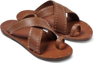 beek Curlew Studded Crossover Strap Slide Sandal in Tan Gold Studs at Nordstrom, Size 12