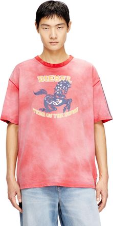 Diesel Cotton T-shirt with horse graphic print - T-Shirts - Man - Red