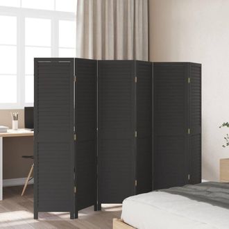 Berkfield Home Room Divider&not;6 Panels Black Solid Wood Paulownia