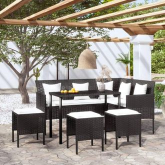 vidaXL Set Divano a l con Cuscini 5 pz Nero in Polyrattan - Vidaxl