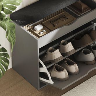 Vicco Banco Para Zapatos Schufy, Antracita, 60 X 51 Cm Con 2 Compartimentos, Vicco