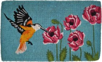 Imports Decor Hummingbird Pattern Coir Door Mat, Handwoven Outdoor Entry Mat with Anti-Slip Backing