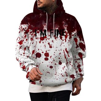 Generic Problem Solved Sweatshirt Mens with Hood, Halloween Hoodie Mens Blood Splatter Bloody Hoodie Scary with Letter Print Horror Bloody Colour Block Pullov