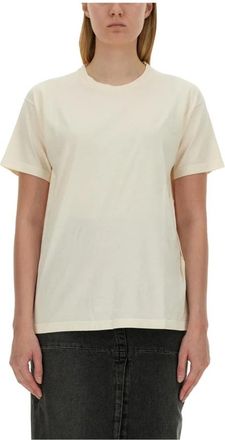 Maison Margiela Logo Katoen Jersey T-Shirt - Dames - T-shirts - Beige - S - Katoen - Tops