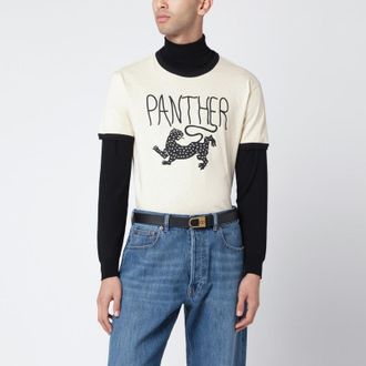 Valentino Butter-colored T-shirt with Panther print
