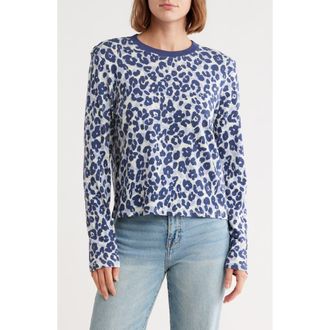 ATM Anthony Thomas Melillo Leopard Print Long Sleeve Slub Crop T-Shirt in Skyflower at Nordstrom Rack, Size X-Large