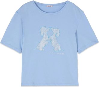 Oltre T-shirt met korte mouwen en applicaties - Dames - T-shirts - Blauw - L - Katoen - Tops