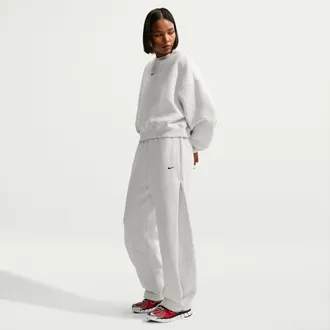 Nike Womens Studio Fleece Medium Weight Loose Pleated Snap Pants in Brown | IU1111-051
