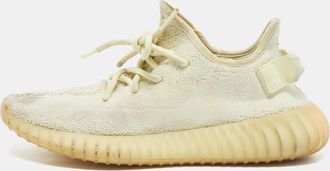 adidas Light Yellow Knit Fabric Boost 350 V2 Butter Sneakers Size 38 2/3