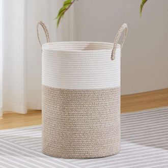 OEM Panier A Linge - Corde De Coton - 58 L - Blanc Et Marron - Pour V&ecirc;tements Jouets Couvertures - 1 Piece