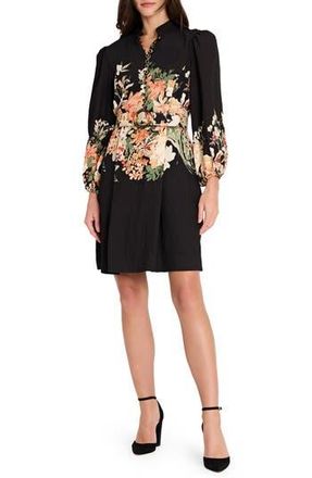 Tahari by ASL Border Belted Puff Shoulder Dress in Black Multi at Nordstrom Rack, Size 2