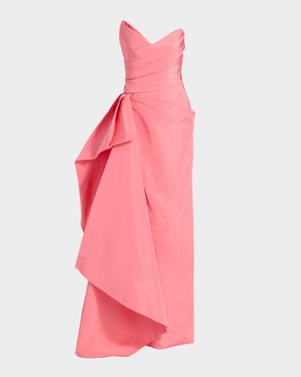 Monique Lhuillier Strapless Draped Silk Faille Gown