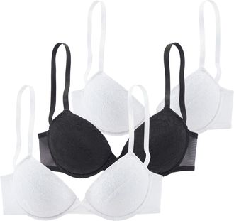 Petite Fleur Push-up-BH PETITE FLEUR, Damen, Gr. 70, Cup AA, 2x wei&szlig;, 1x schwarz, Spitze, Obermaterial: 60% Polyamid, 35% Polyester, 5% Elasthan, BHs Push-up-BH, m