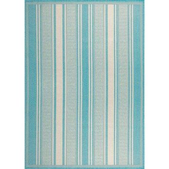 Jonathan Y Designs Haynes Modern Double Stripe Indoor/Outdoor Area Rug in Aqua/beige at Nordstrom, Size 3Ft 0In X 5Ft 0In