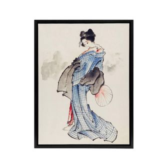 Artery8 Vintage Japanese Geisha Portrait Framed Canvas Wall Art Print Hokusai in Blue | Size: W24 x H32