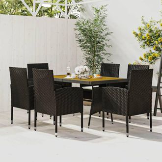 vidaXL Idaxl Juego De Comedor De Jard&iacute;n 7 Piezas Rat&aacute;n Sint&eacute;tico Negro Vidaxl
