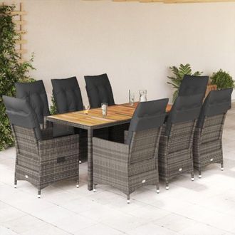 vidaXL Set Comedor Jard&iacute;n 9 Pzas Y Cojines Rat&aacute;n Sint&eacute;tico Gris Vidaxl