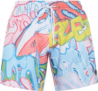 Philipp Plein Zwemshorts Bombing Graffiti - Heren - Strandmode - Veelkleurig - 3XL - Polyester - Badmode