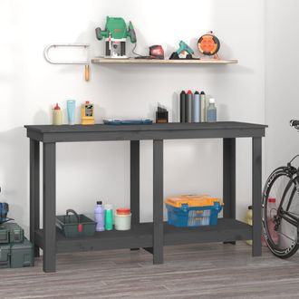 vidaXL Vidaxl - Banco De Trabajo De Madera Maciza De Pino Gris 140x50x80 Cm