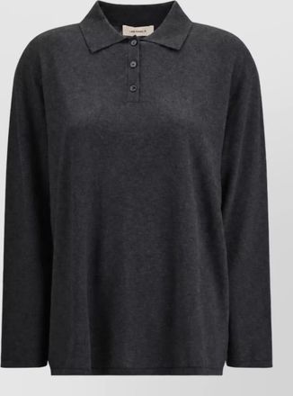Lisa Yang cotton cashmere ribbed relaxed-fit long-sleeve polo top