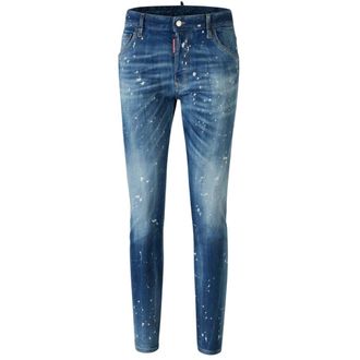 Dsquared2 Mens Skater Jean Faded Bleached Splash Effect Blue Jeans Cotton - Size 34 (Waist)