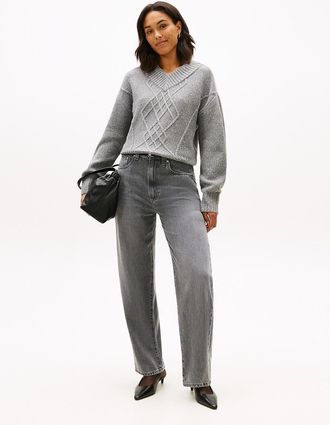 Tommy Hilfiger Womens Mid-Rise Barrel Leg Jean - Blue - 27W x RegularL