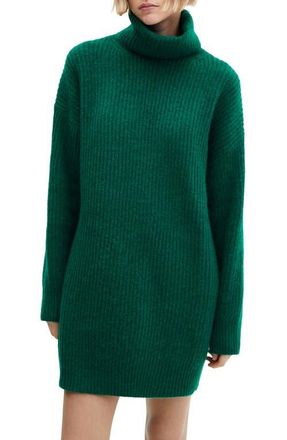 Mango Turtleneck Rib Sweater Dress in Dark Green at Nordstrom, Size 2