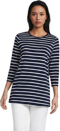 Lands End 3/4 Sleeve Cotton Supima Tunic in Deep Sea/ivory Breton Stripe at Nordstrom, Size X-Large