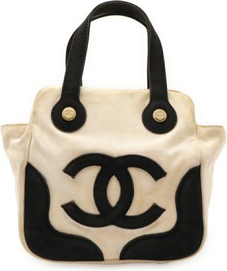 Chanel Black Ivory Canvas Leather Handbag Tote Bag (Pre-Owned)