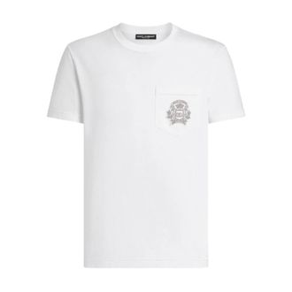 Dolce & Gabbana T-Shirts, male, White, Size: 2XL Embroidered Cotton T-shirt