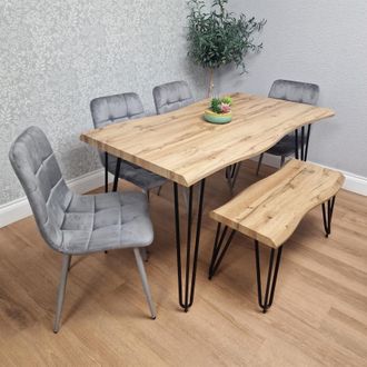 Kosy Koala Modern Dining Table Set With Bench & 4 Grey Velvet Chairs Dining Room Furniture in Brown