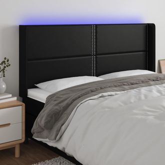 vidaXL Cabecero Con Led Cuero Sint&eacute;tico Negro 183x16x118/128 Cm Vidaxl