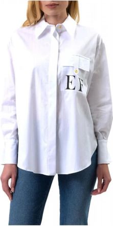 Elisabetta Franchi Gestreept Overhemd met Lange Mouwen - Dames - Overhemden - Wit - XL - Katoen - Overhemden