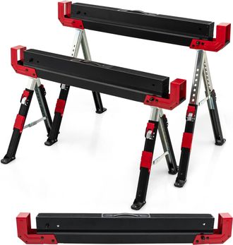 Costway Costway - 2 Caballetes Plegables, Caballete De Acero Con 2 X 4 Brazos De Soporte, Altura Ajustable De 61,5 A 82,7 Cm, Caballetes De Sierra Port&aacute;tiles,