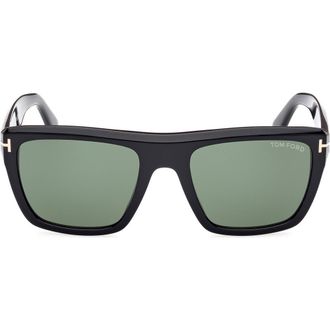 Tom Ford 55mm Square Sunglasses in Shiny Black /Green at Nordstrom Rack