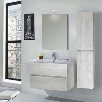 Mazzoni Mobile da Bagno Sospeso 80cm Colonna P18cm Mazzoni Maiorca Light Bianco Frassinato
