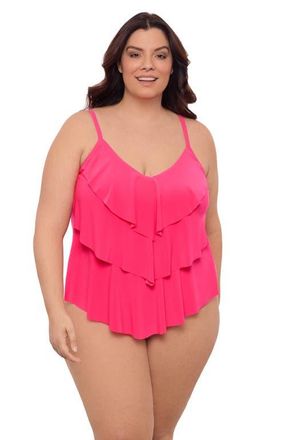 Aqua Green Triple Ruffle Tier Adjustable Tankini Swimsuit Top in Rose Quartz at Nordstrom, Size X-Large