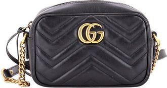 Gucci Black Matelasse Leather Gg Marmont Shoulder Bag Mini (Authentic Pre- Loved)