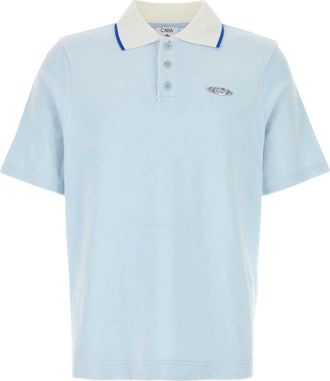 Casablanca Velours Polo Shirt met Korte Mouwen - Heren - Polos - Blauw - S - Katoen - Tops