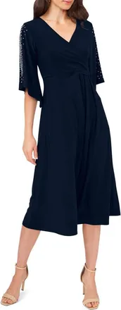 Chaus Faraj Embellished Faux Wrap Dress in Navy at Nordstrom, Size Large