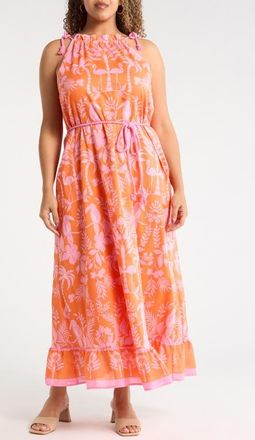 Sugarlips Kimana Floral Cotton Maxi Dress in Orange-Pink-Multi at Nordstrom, Size 2X