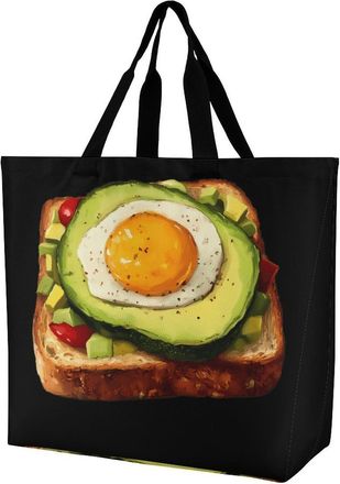 Generic Avocado Toast Reusable Shopping Bags One Shoulder Grocery Tote Bag Waterproof Big Purse for Work Travel