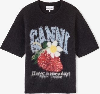 Ganni Black T-shirt in Brushed Alpaca