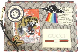 Gucci Courrier Pouch GG Coated Canvas with Applique clutch bag - Bruin