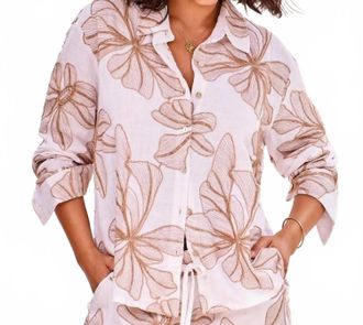 Tribal Beachin Button Front Blouse In White Multi