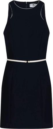 Elisabetta Franchi Zwarte Cr&ecirc;pe Jurk met Contrasterende Riem - Dames - Korte kleedjes - Zwart - XS - Kleedjes