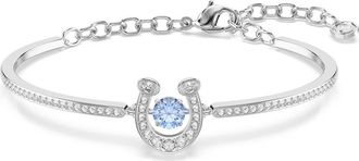 Swarovski Symbolica Swarovski Dancing Crystal Horseshoe Bangle Bracelet in Silver/Blue at Nordstrom, Size Medium