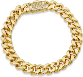 Savvy Cie Jewels 18K GOLD PLATED CUBAN LINK BRACELET WITH A CZ CLASP ACCENT