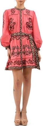 Celina Moon Rosette Long Sleeve Minidress in Pink/Brown at Nordstrom Rack, Size X-Small