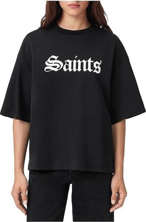 AllSaints Saint Amelie T-Shirts Womens Clothing Black : LG (US 10-12), Cotton